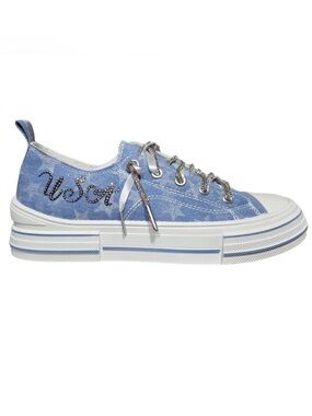 Very G Light Blue Denim Platform Sneakers with Silver Accents